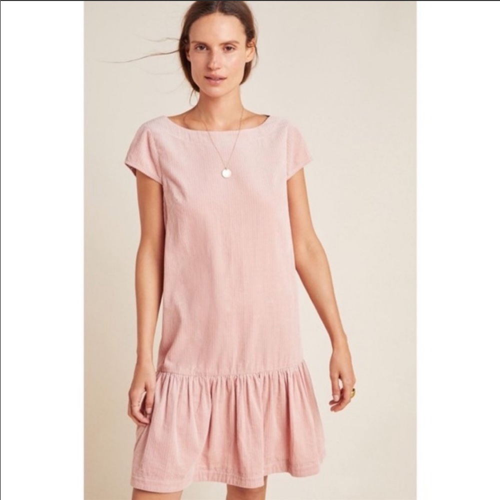 Anthropologie Maeve Flounce Pink Corduroy Dress 10